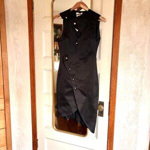 BITE Studios Black Satin Dress, scalloped petal edges, Asymmetrical Sz 2 US.
